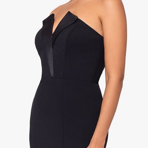 Elegant Black Strapless Deep V Tuxedo dress Size 2 - Picture 4 of 9